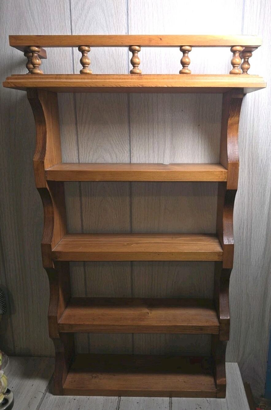 Vintage 5 Tier Wood Wall Shelf Spindle Top Ledge Scalloped Edges Cottagecore